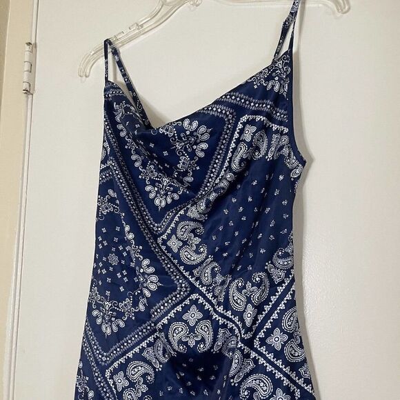 CIDER blue bandana paisley cowl neck cami bodycon mini dress size XS - Picture 3 of 7